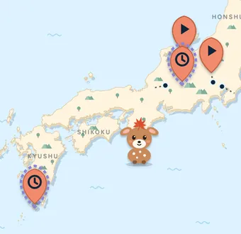 Illustrated map of Japan with pins